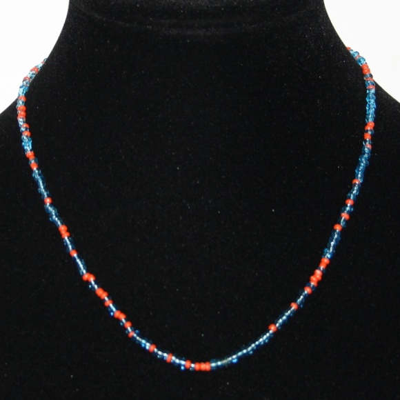 Vintagejelyfish Jewelry - Orange and blue beaded necklace 16-20"